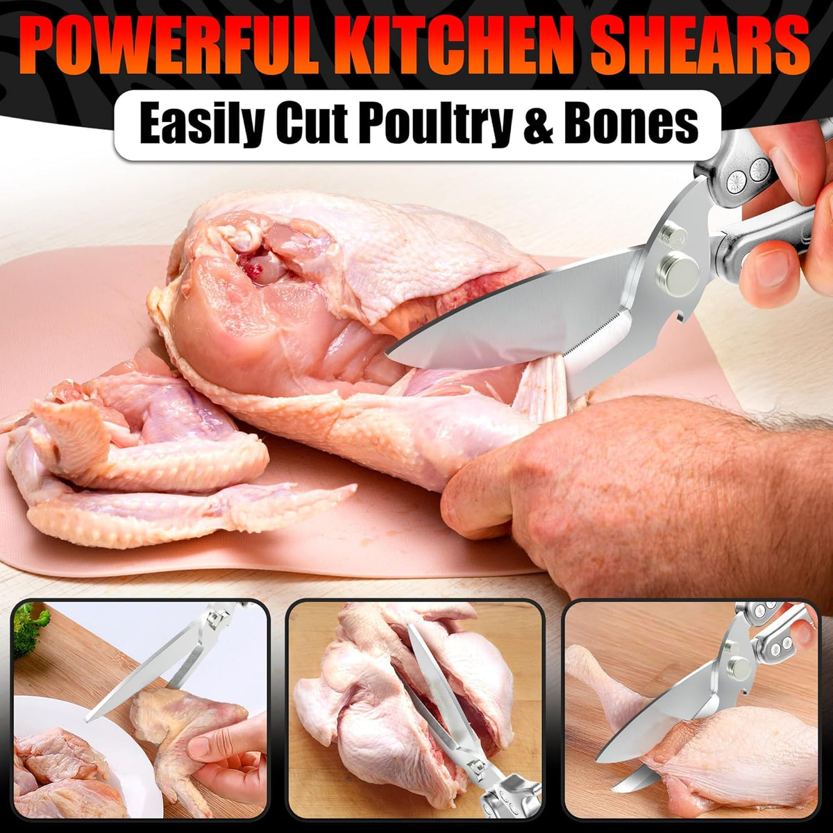 2 in 1 Kitchen Scissors for Food with Cutting Board, Safety Lock