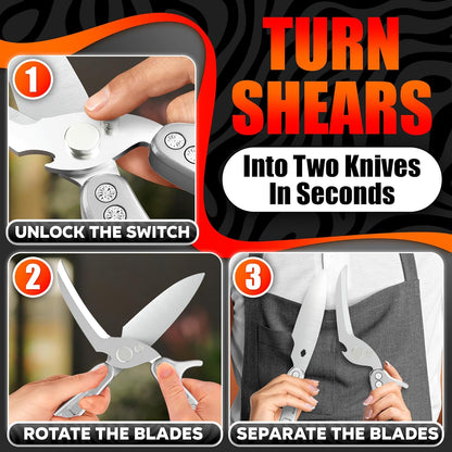 2 in 1 Kitchen Scissors for Food with Cutting Board, Safety Lock
