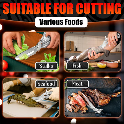 2 in 1 Kitchen Scissors for Food with Cutting Board, Safety Lock