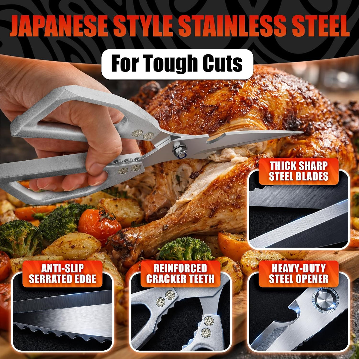 2 in 1 Kitchen Scissors for Food with Cutting Board, Safety Lock