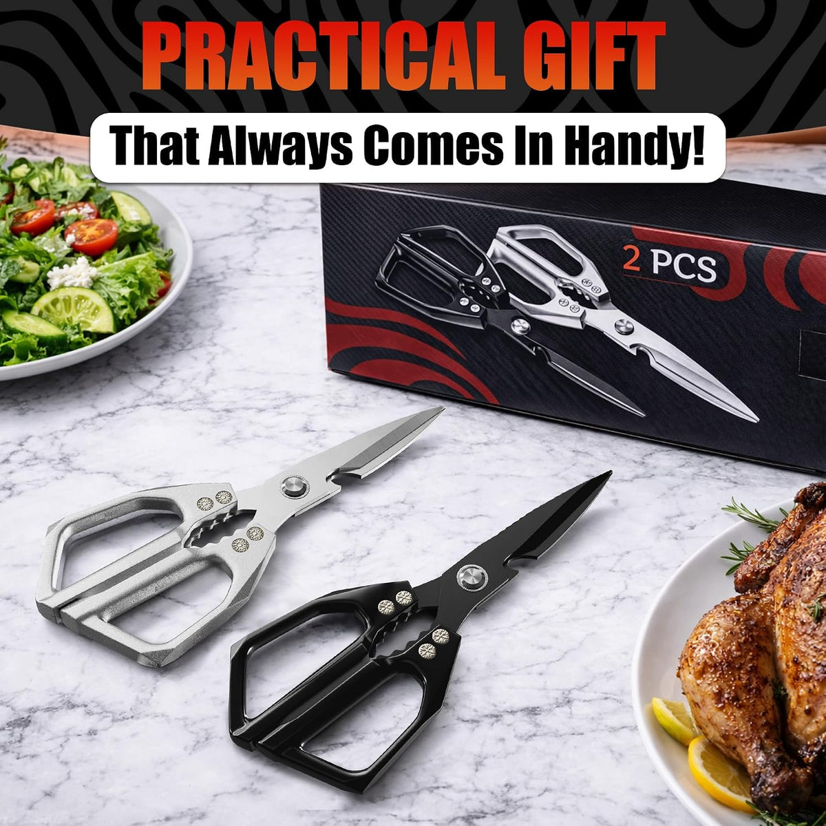 2 in 1 Kitchen Scissors for Food with Cutting Board, Safety Lock