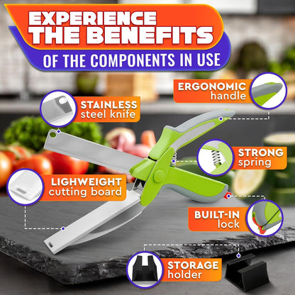 2 in 1 Kitchen Scissors for Food with Cutting Board, Safety Lock