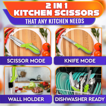 2 in 1 Kitchen Scissors for Food with Cutting Board, Safety Lock