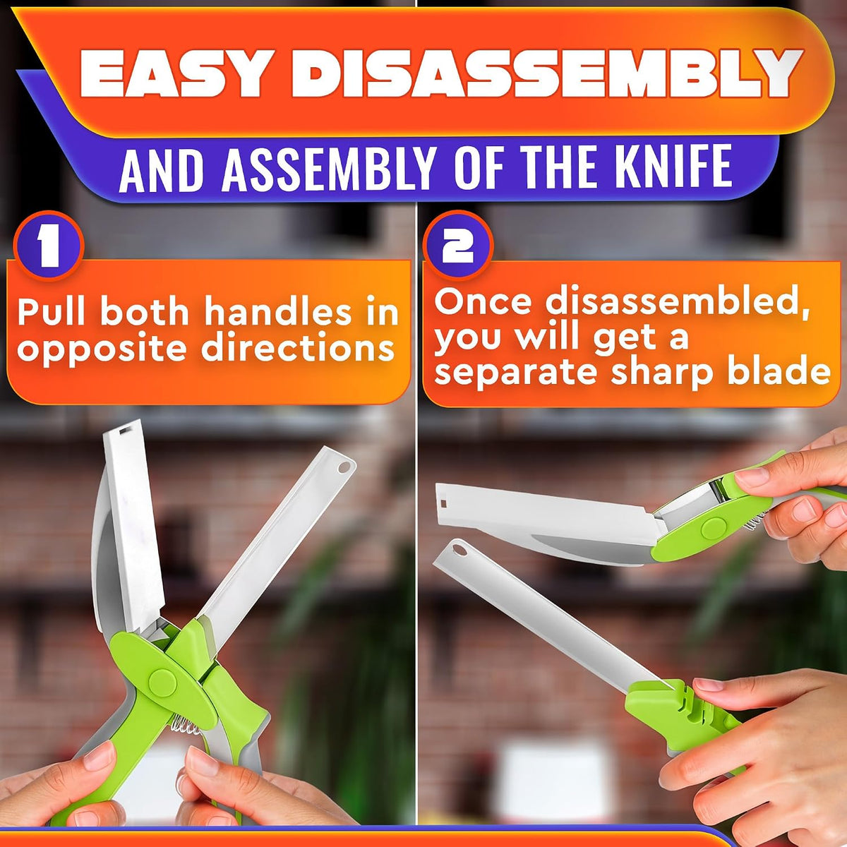 2 in 1 Kitchen Scissors for Food with Cutting Board, Safety Lock