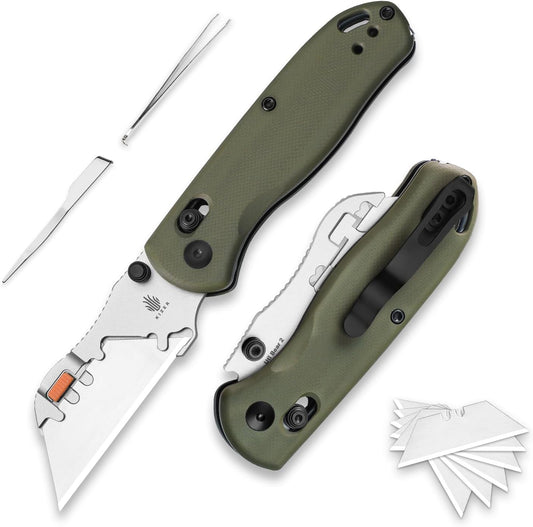 Uti Bear(Tool-Free Version) Folding Utility Knife, Quick Change Box Cutter EDC knife with 5PCS Razor Blades, Clutch Lock & Pocket Clip Small Pocket Knives for Men Women V3619JA6