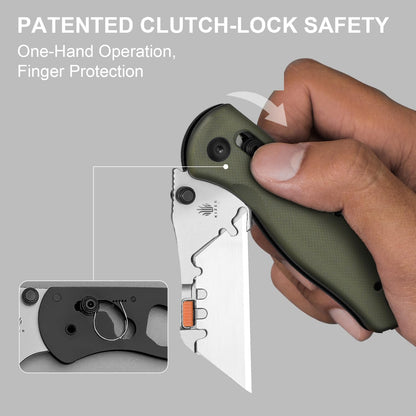 Uti Bear(Tool-Free Version) Folding Utility Knife, Quick Change Box Cutter EDC knife with 5PCS Razor Blades, Clutch Lock & Pocket Clip Small Pocket Knives for Men Women V3619JA6
