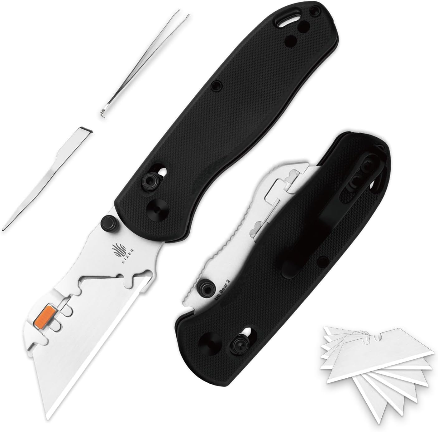 Uti Bear(Tool-Free Version) Folding Utility Knife, Quick Change Box Cutter EDC knife with 5PCS Razor Blades, Clutch Lock & Pocket Clip Small Pocket Knives for Men Women V3619JA6