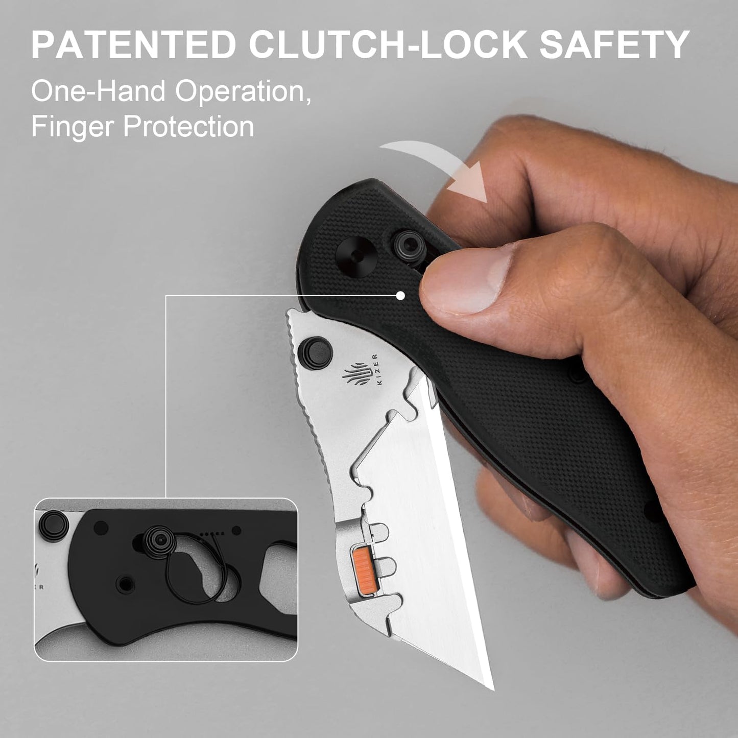 Uti Bear(Tool-Free Version) Folding Utility Knife, Quick Change Box Cutter EDC knife with 5PCS Razor Blades, Clutch Lock & Pocket Clip Small Pocket Knives for Men Women V3619JA6