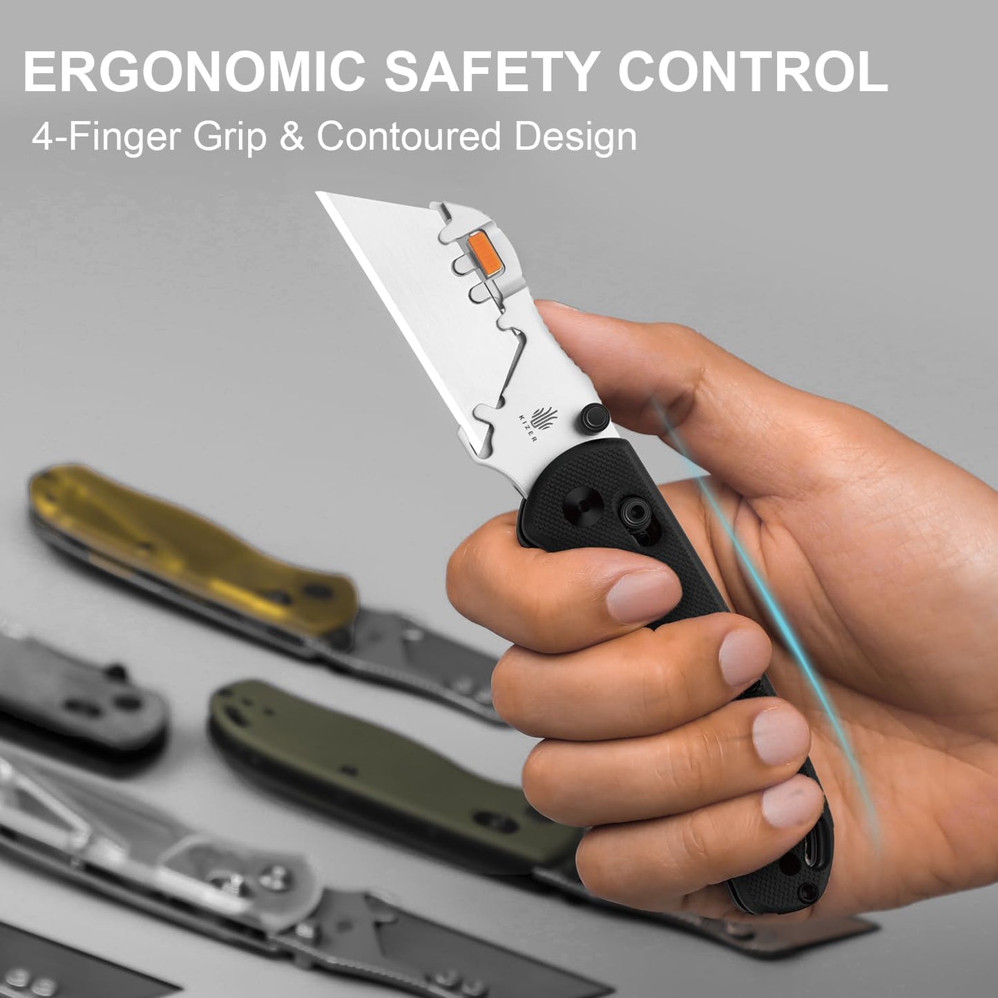 Uti Bear(Tool-Free Version) Folding Utility Knife, Quick Change Box Cutter EDC knife with 5PCS Razor Blades, Clutch Lock & Pocket Clip Small Pocket Knives for Men Women V3619JA6