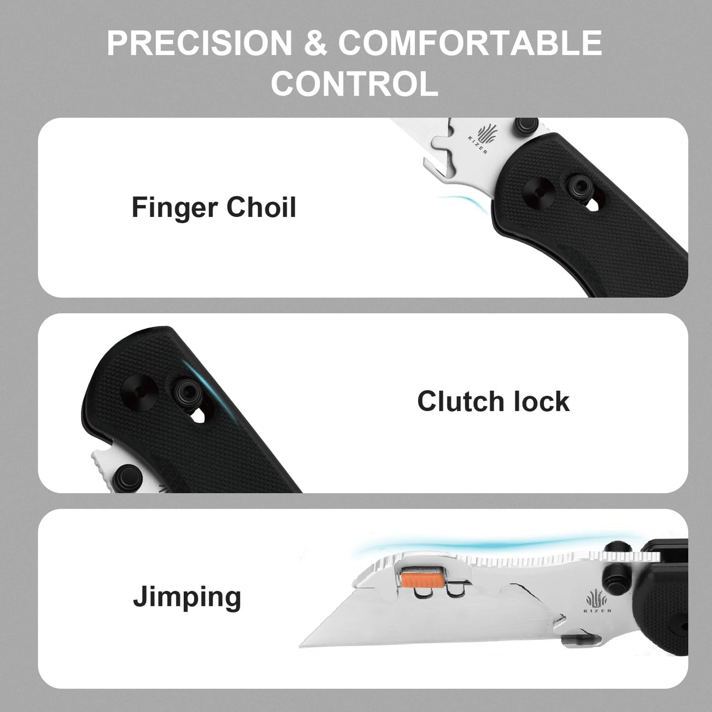 Uti Bear(Tool-Free Version) Folding Utility Knife, Quick Change Box Cutter EDC knife with 5PCS Razor Blades, Clutch Lock & Pocket Clip Small Pocket Knives for Men Women V3619JA6