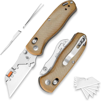 Uti Bear(Tool-Free Version) Folding Utility Knife, Quick Change Box Cutter EDC knife with 5PCS Razor Blades, Clutch Lock & Pocket Clip Small Pocket Knives for Men Women V3619JA6