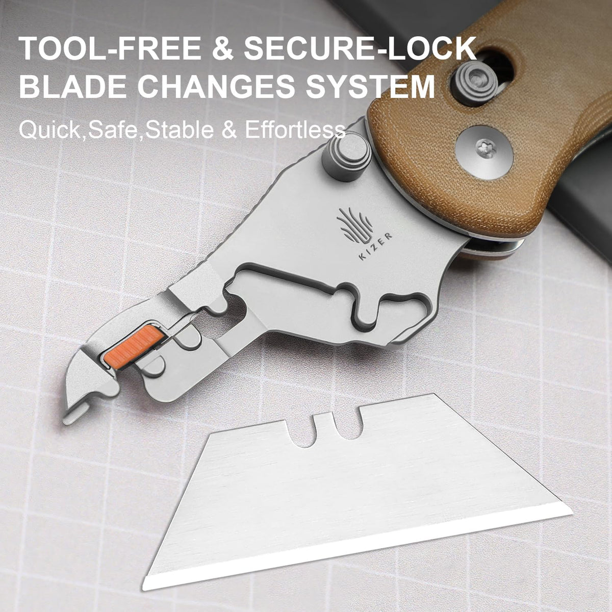 Uti Bear(Tool-Free Version) Folding Utility Knife, Quick Change Box Cutter EDC knife with 5PCS Razor Blades, Clutch Lock & Pocket Clip Small Pocket Knives for Men Women V3619JA6