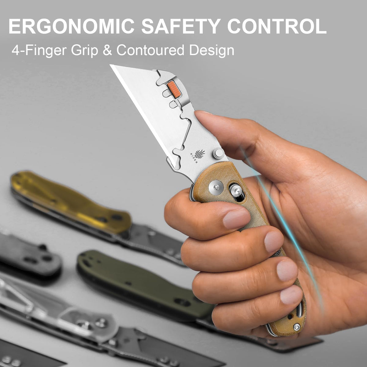 Uti Bear(Tool-Free Version) Folding Utility Knife, Quick Change Box Cutter EDC knife with 5PCS Razor Blades, Clutch Lock & Pocket Clip Small Pocket Knives for Men Women V3619JA6
