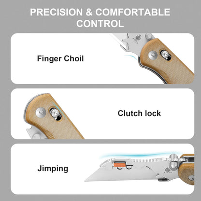Uti Bear(Tool-Free Version) Folding Utility Knife, Quick Change Box Cutter EDC knife with 5PCS Razor Blades, Clutch Lock & Pocket Clip Small Pocket Knives for Men Women V3619JA6