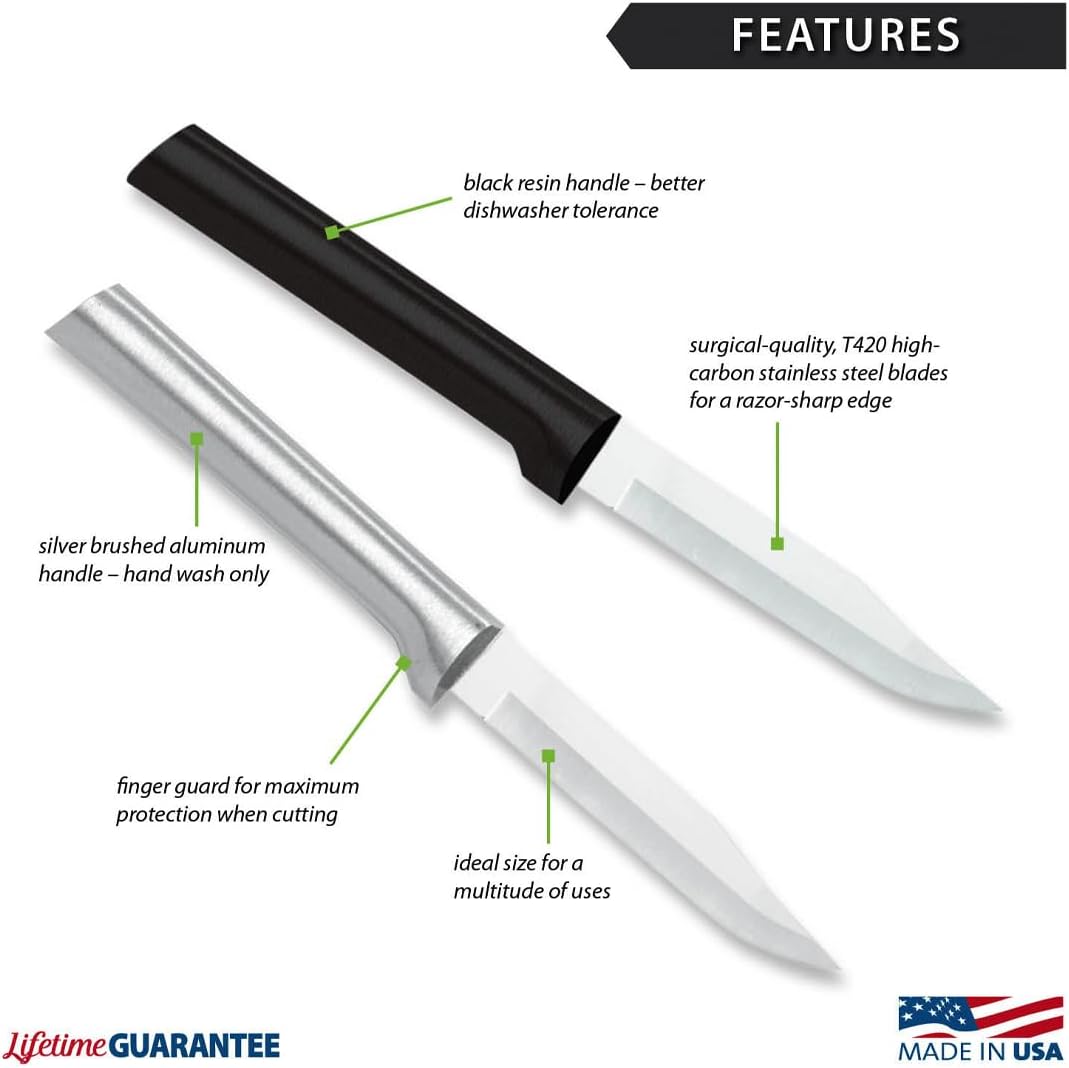 Regular Paring Knife (R101), Silver Handle | 3.25" Stainless Steel Blade, Silver Cast Aluminum Handle