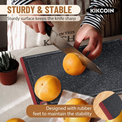 Plastic Cutting Boards for Kitchen, 3-Piece Large Cutting Board Set Dishwasher Safe Chopping Boards with Non-slip Feet and Juice Grooves, White