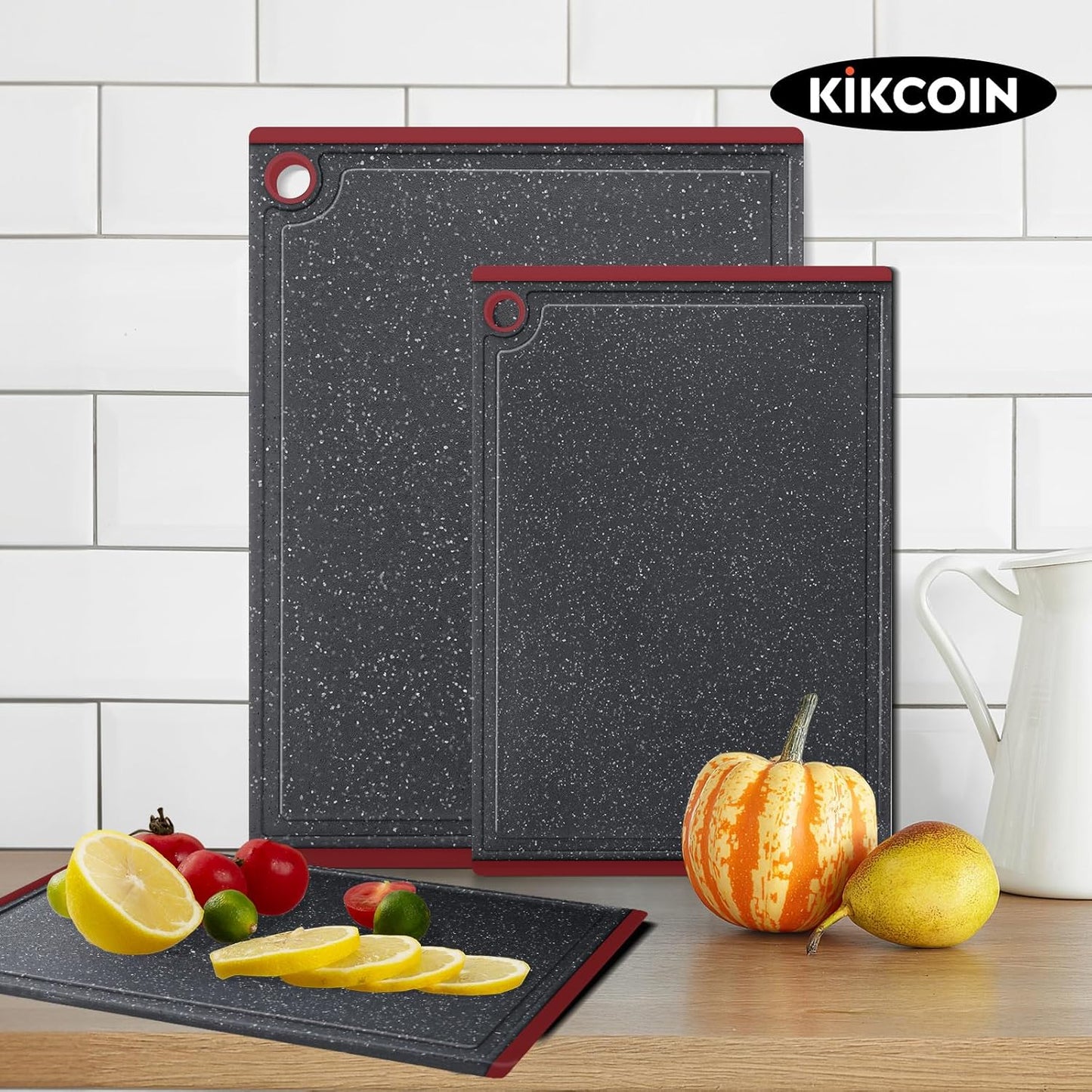 Plastic Cutting Boards for Kitchen, 3-Piece Large Cutting Board Set Dishwasher Safe Chopping Boards with Non-slip Feet and Juice Grooves, White