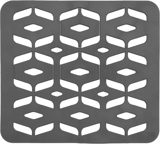 . Kitchen Sink Mat, 12.8" x 11.3", Grey | Cut-to-Fit Drain Hole, Raised Feet for Water Flow, Protect Sink Basin, Dishwasher Safe