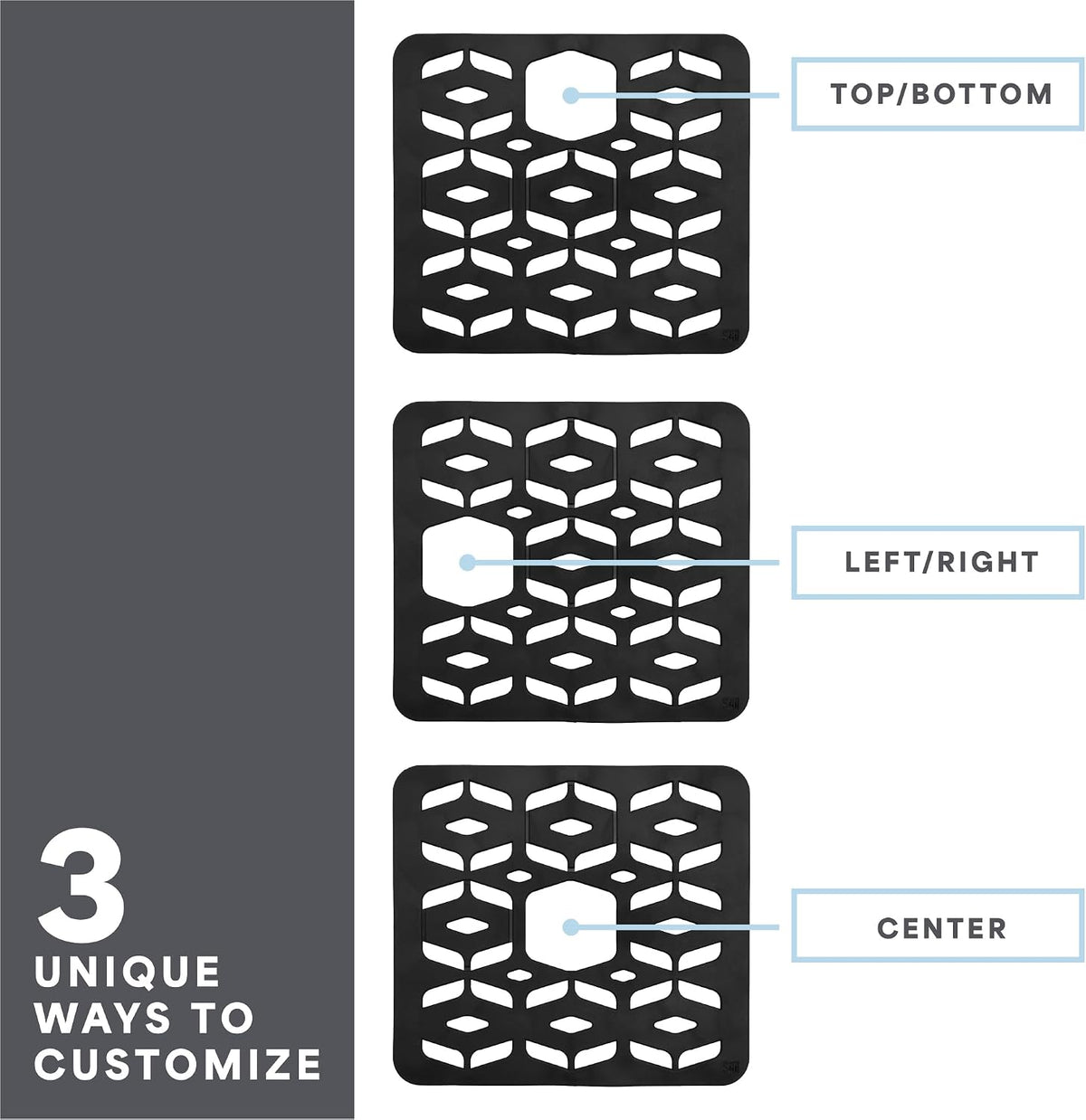 . Kitchen Sink Mat, 12.8" x 11.3", Grey | Cut-to-Fit Drain Hole, Raised Feet for Water Flow, Protect Sink Basin, Dishwasher Safe