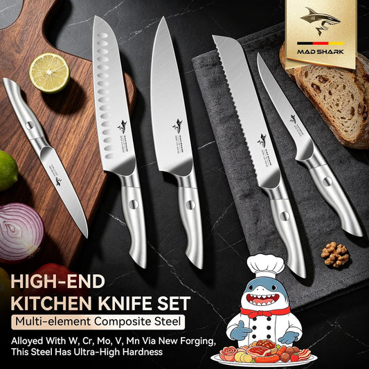 Kitchen Knife Set,5PCS High Carbon Stainless Steel Chef Knife Set | Ultra Sharp Blades, Ergonomic Non-Slip Grip Kitchen Cutlery Set With Gift Box, Great For Daily Cooking & Holiday Gifting