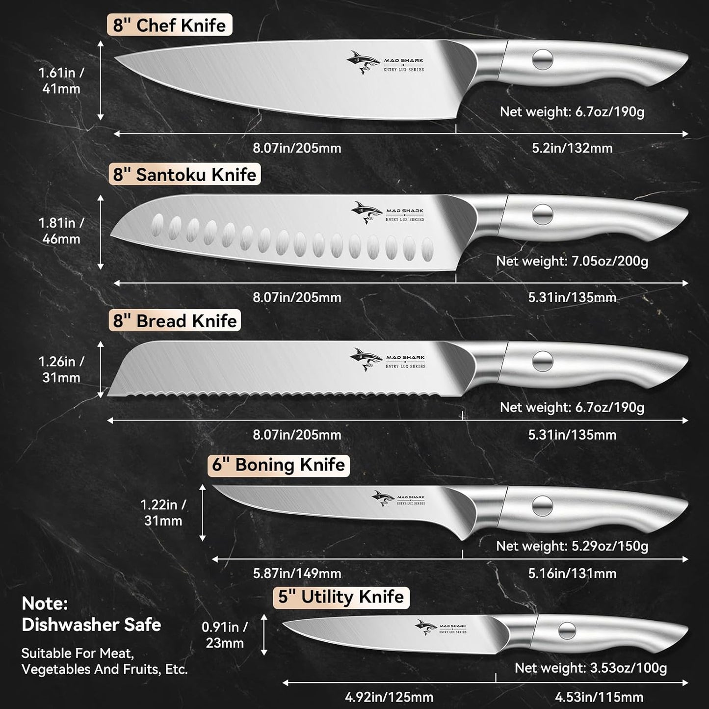 Kitchen Knife Set,5PCS High Carbon Stainless Steel Chef Knife Set | Ultra Sharp Blades, Ergonomic Non-Slip Grip Kitchen Cutlery Set With Gift Box, Great For Daily Cooking & Holiday Gifting
