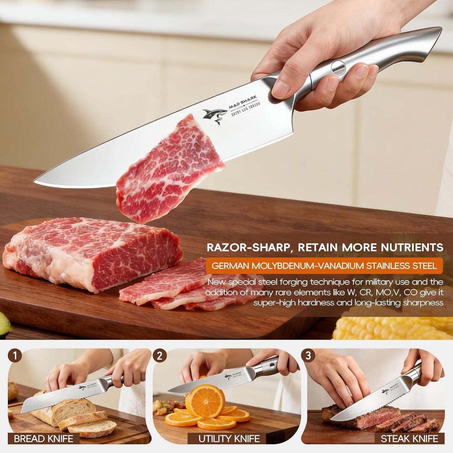 Kitchen Knife Set,5PCS High Carbon Stainless Steel Chef Knife Set | Ultra Sharp Blades, Ergonomic Non-Slip Grip Kitchen Cutlery Set With Gift Box, Great For Daily Cooking & Holiday Gifting