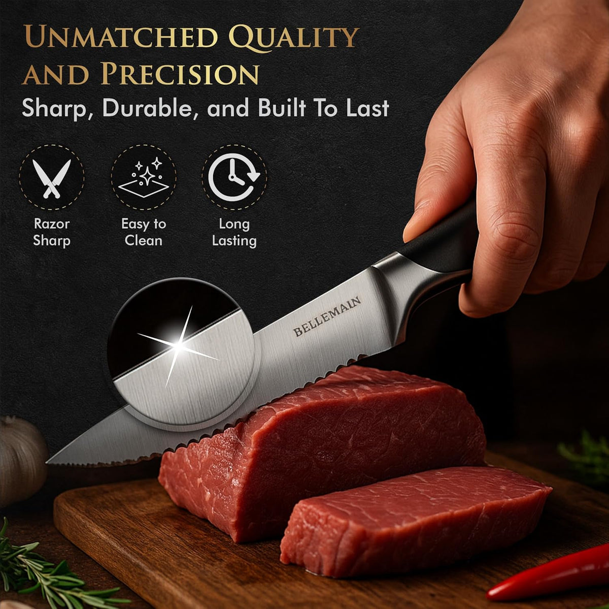 Steak Knife Set of 8, Serrated Stainless Steel, Dishwasher Safe