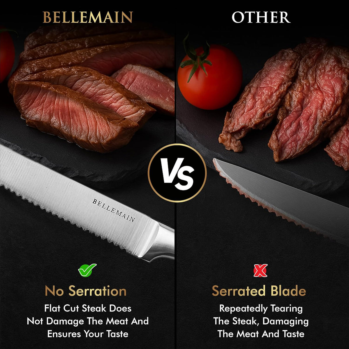Steak Knife Set of 8, Serrated Stainless Steel, Dishwasher Safe