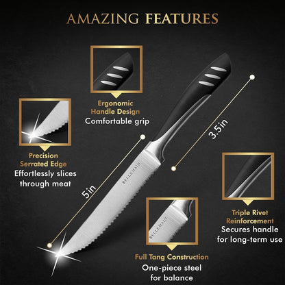 Steak Knife Set of 8, Serrated Stainless Steel, Dishwasher Safe