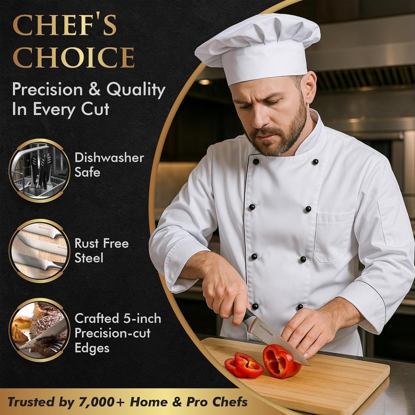 Steak Knife Set of 8, Serrated Stainless Steel, Dishwasher Safe
