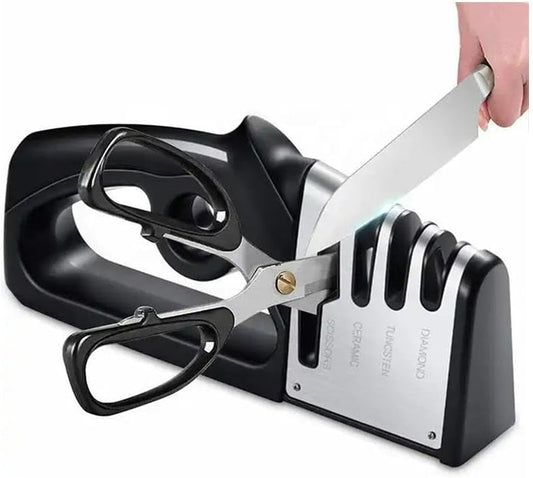 4-in-1 Knife Sharpener with Cut-Resistant Gloves – Professional 4-Stage Sharpening Tool for Kitchen Knives, Scissors – Diamond, Tungsten, Ceramic Blades – Easy, Safe, Compact Whetstone Grinder