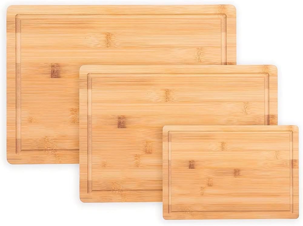 Bamboo Cutting Board Set, Durable Wood Cutting Boards for Kitchen with Deep Juice Grooves & Built-in Handles, Ideal Charcuterie & Chopping for Meat, Vegetables - Perfect Kitchen Gift for Home Cooks