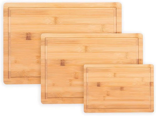 Bamboo Cutting Board Set, Durable Wood Cutting Boards for Kitchen with Deep Juice Grooves & Built-in Handles, Ideal Charcuterie & Chopping for Meat, Vegetables - Perfect Kitchen Gift for Home Cooks