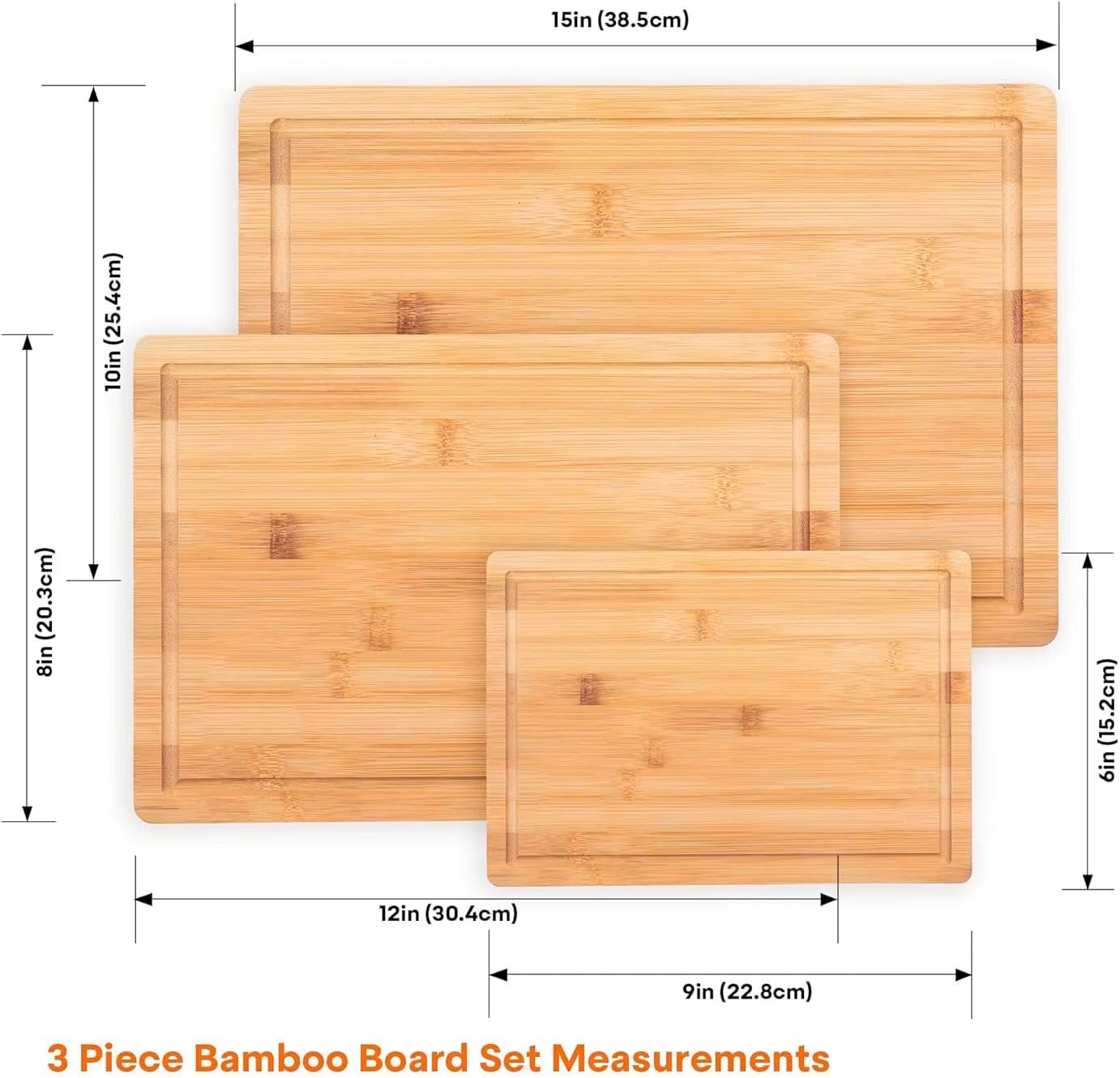 Bamboo Cutting Board Set, Durable Wood Cutting Boards for Kitchen with Deep Juice Grooves & Built-in Handles, Ideal Charcuterie & Chopping for Meat, Vegetables - Perfect Kitchen Gift for Home Cooks
