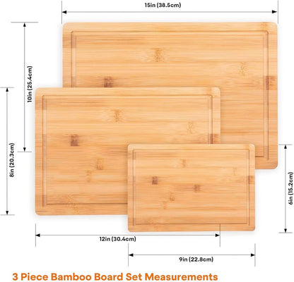 Bamboo Cutting Board Set, Durable Wood Cutting Boards for Kitchen with Deep Juice Grooves & Built-in Handles, Ideal Charcuterie & Chopping for Meat, Vegetables - Perfect Kitchen Gift for Home Cooks