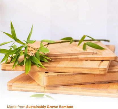 Bamboo Cutting Board Set, Durable Wood Cutting Boards for Kitchen with Deep Juice Grooves & Built-in Handles, Ideal Charcuterie & Chopping for Meat, Vegetables - Perfect Kitchen Gift for Home Cooks