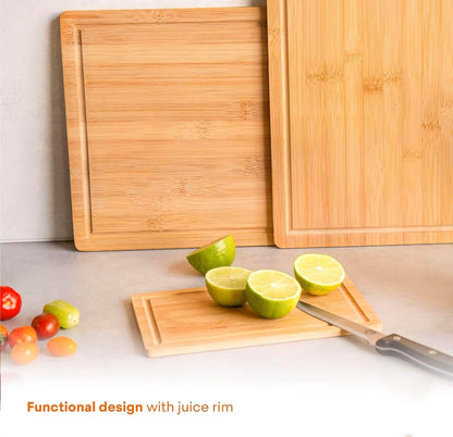 Bamboo Cutting Board Set, Durable Wood Cutting Boards for Kitchen with Deep Juice Grooves & Built-in Handles, Ideal Charcuterie & Chopping for Meat, Vegetables - Perfect Kitchen Gift for Home Cooks