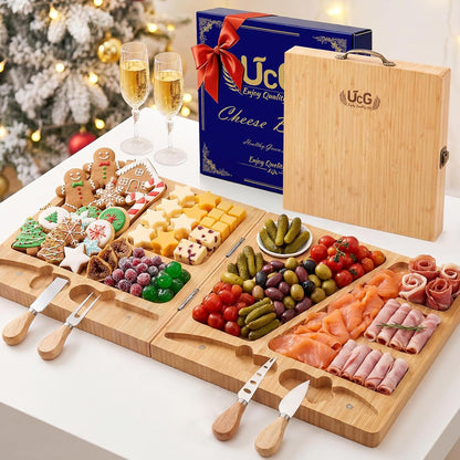 Charcuterie Board Gifts for Women: Bamboo Folding Cheese Board with Knife | Unique White Elephant Gift Wedding Housewarming Mothers Day Birthday Party Bridal Shower Gift