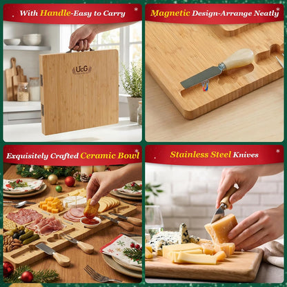 Charcuterie Board Gifts for Women: Bamboo Folding Cheese Board with Knife | Unique White Elephant Gift Wedding Housewarming Mothers Day Birthday Party Bridal Shower Gift