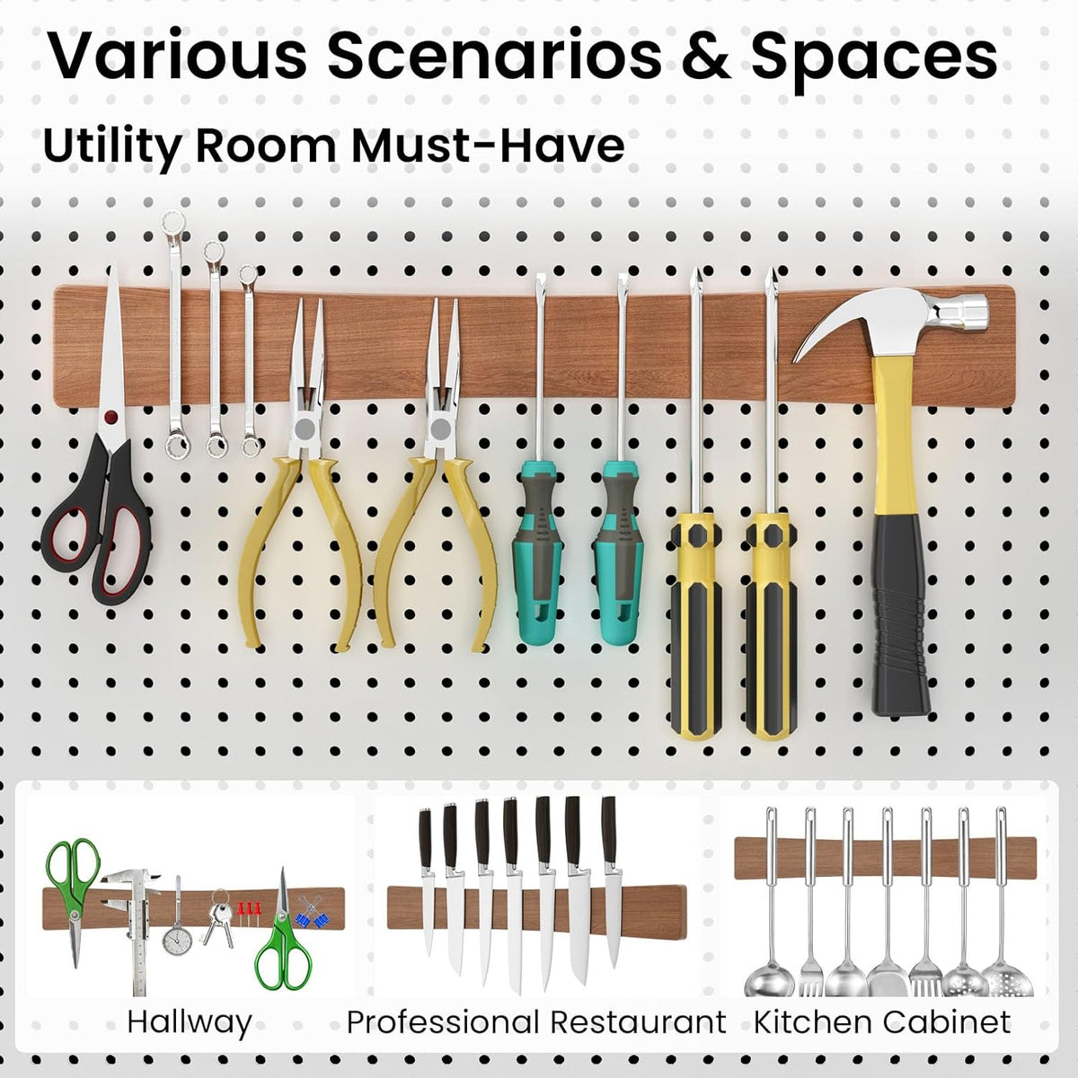 Large Magnetic Knife Strips, 24 Inch Magnetic Knife Holder for Wall | Wood