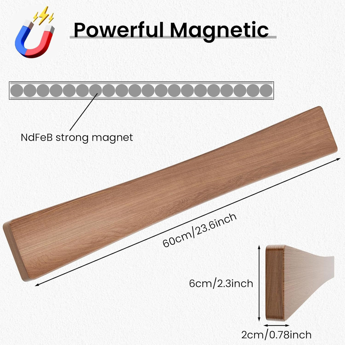 Large Magnetic Knife Strips, 24 Inch Magnetic Knife Holder for Wall | Wood
