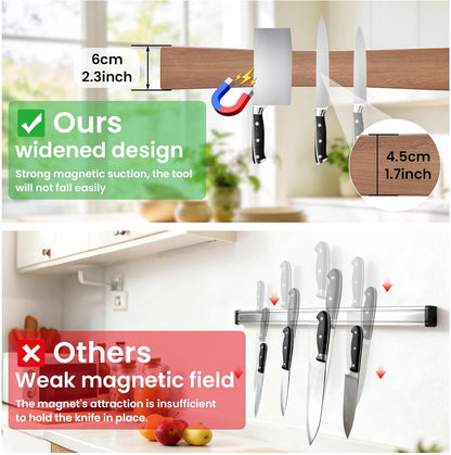 Large Magnetic Knife Strips, 24 Inch Magnetic Knife Holder for Wall | Wood