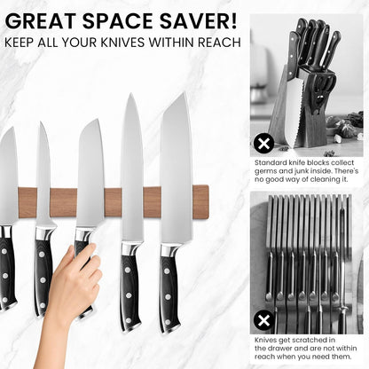 Large Magnetic Knife Strips, 24 Inch Magnetic Knife Holder for Wall | Wood