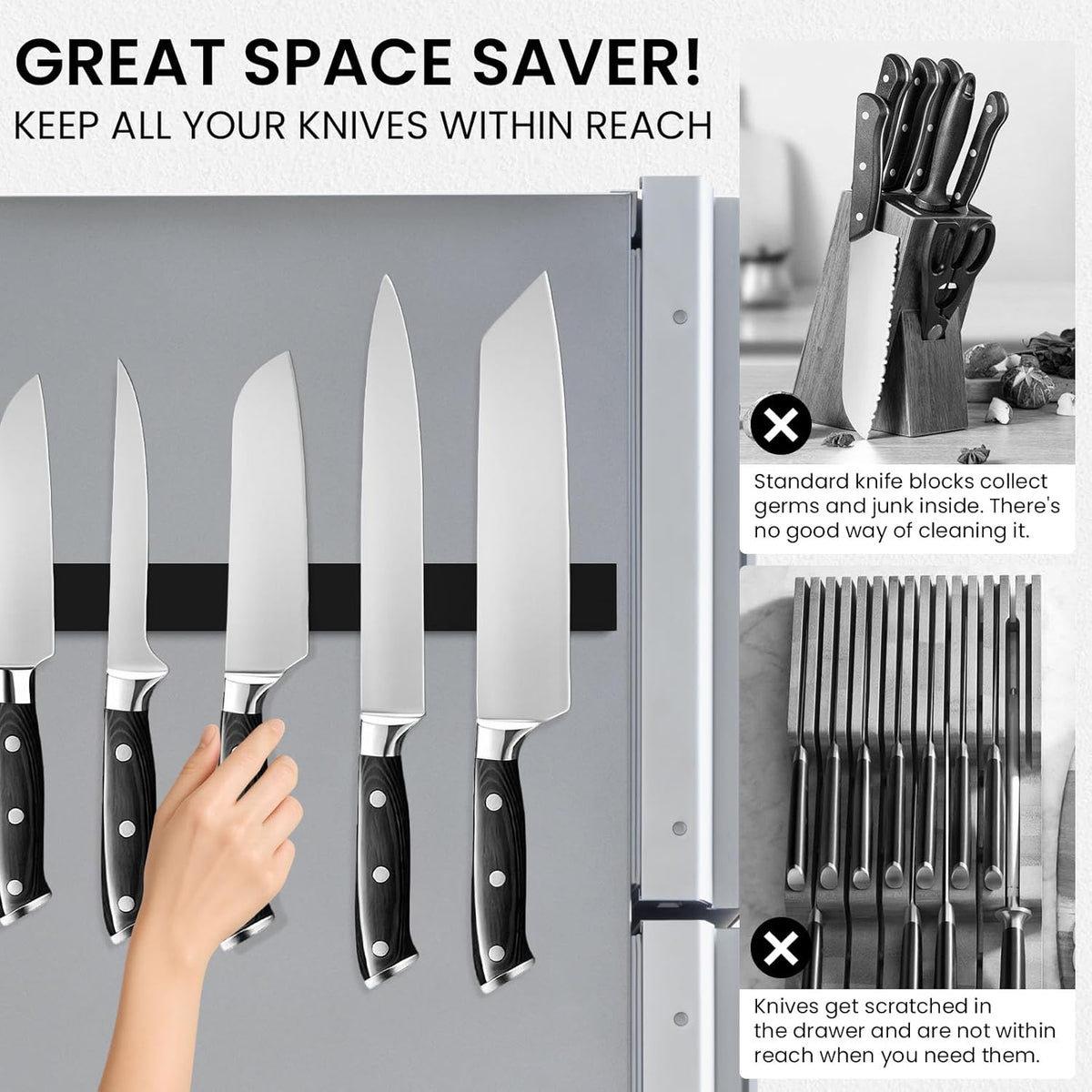Large Magnetic Knife Strips, 24 Inch Magnetic Knife Holder for Wall | Wood