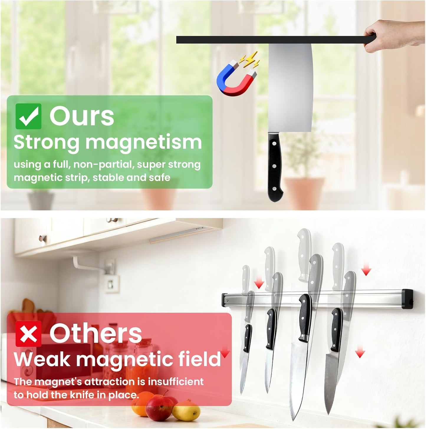 Large Magnetic Knife Strips, 24 Inch Magnetic Knife Holder for Wall | Wood