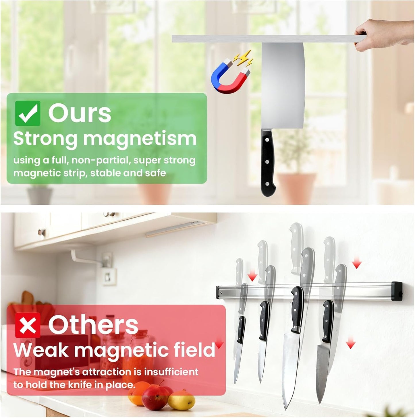 Large Magnetic Knife Strips, 24 Inch Magnetic Knife Holder for Wall | Wood