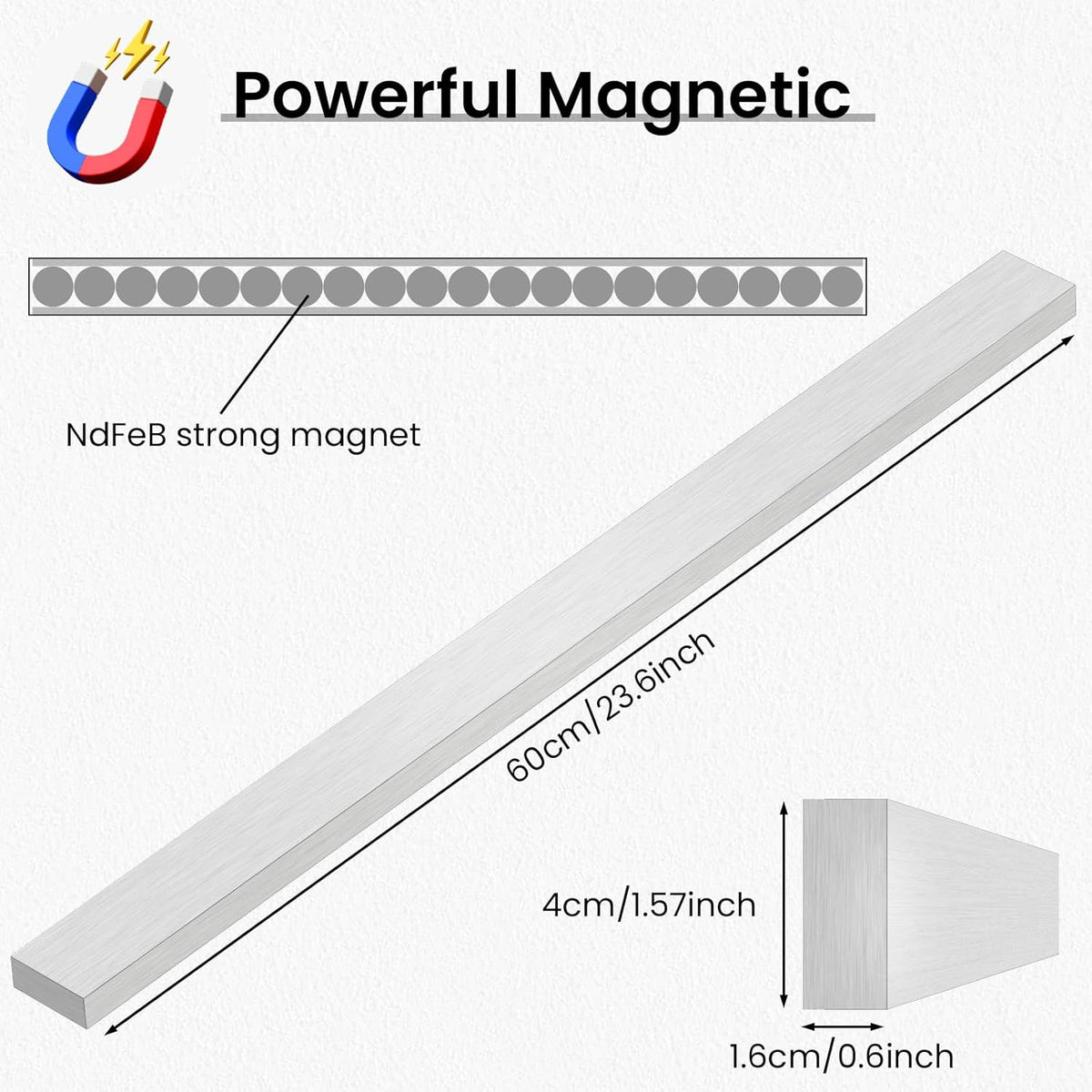 Large Magnetic Knife Strips, 24 Inch Magnetic Knife Holder for Wall | Wood