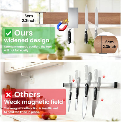 Large Magnetic Knife Strips, 24 Inch Magnetic Knife Holder for Wall | Wood