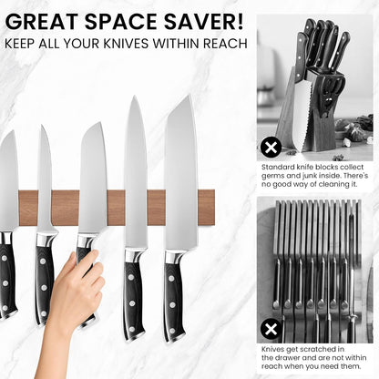 Large Magnetic Knife Strips, 24 Inch Magnetic Knife Holder for Wall | Wood