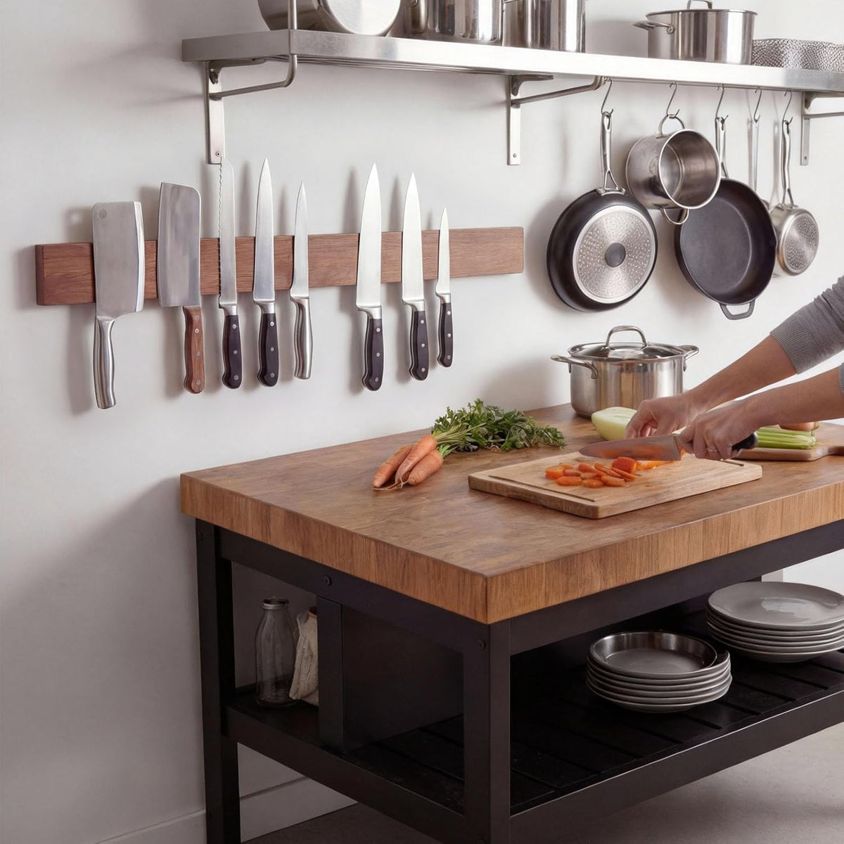 Large Magnetic Knife Strips, 24 Inch Magnetic Knife Holder for Wall | Wood